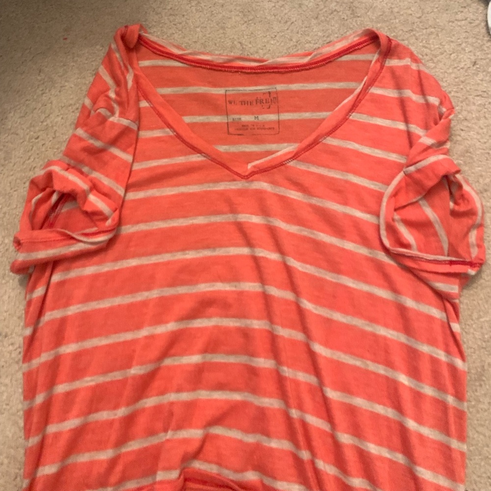 Peach cream striped free people top